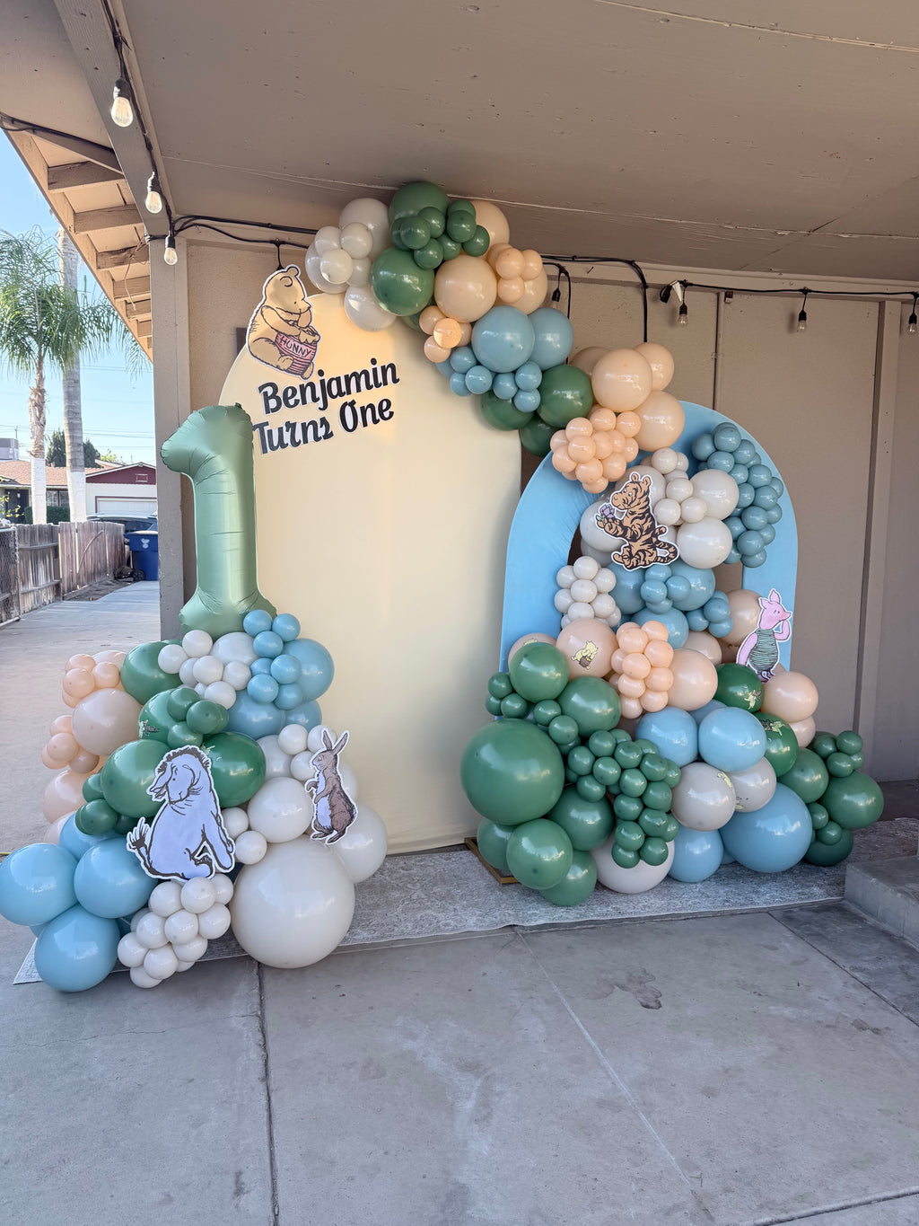 Pooh Bear Balloon Arch & Balloons on Jumper